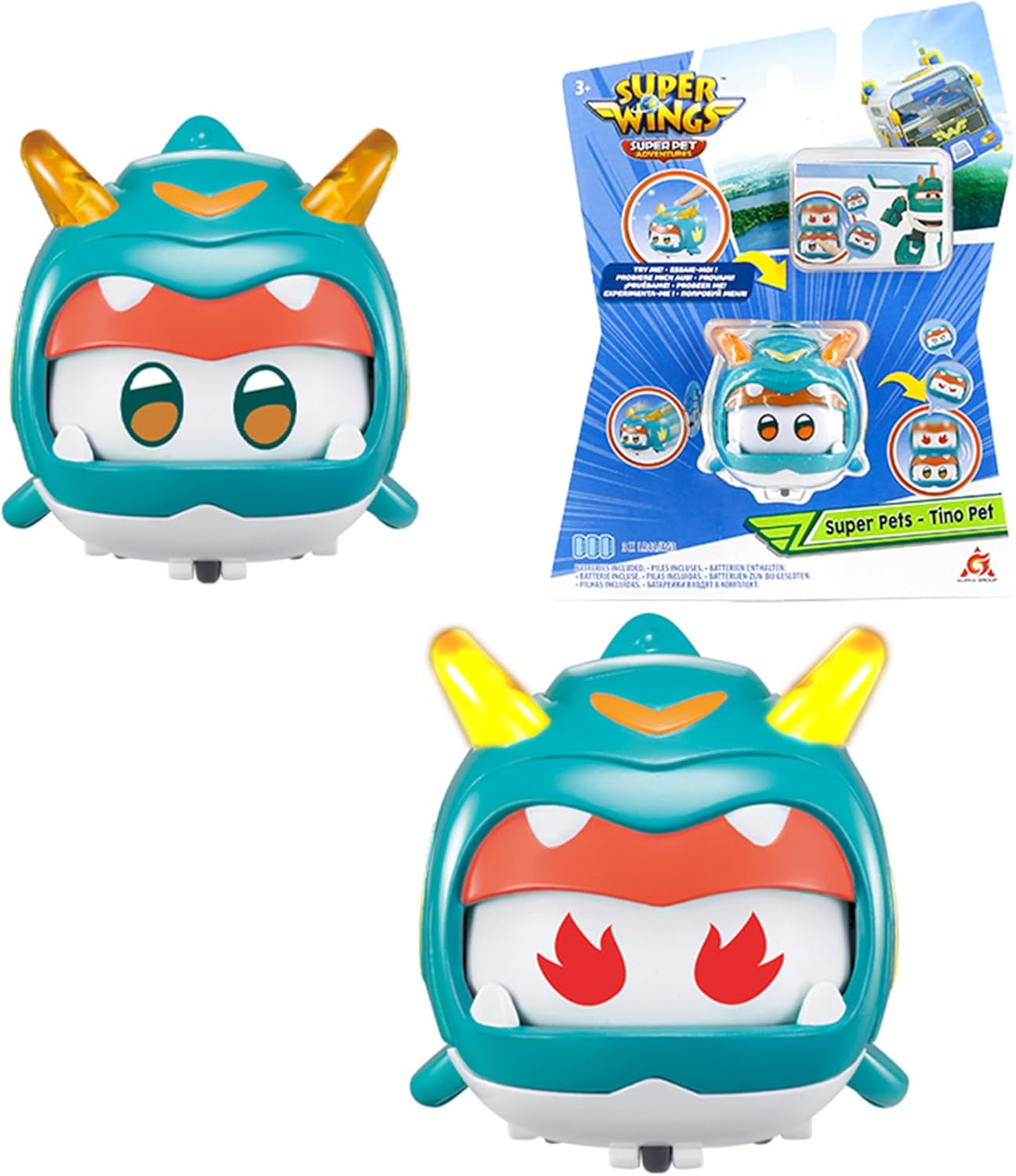 Super Wings Super Pets 4 pezzi Shine, Golden Boy, Jerome, Ellie Espressione facciale commutabile Effetto fulmine Giocattolo portatile per 3 4 5 6 7 8 anni Ragazzo Ragazza Action Figure da 2 pollici Naty Shop Tino