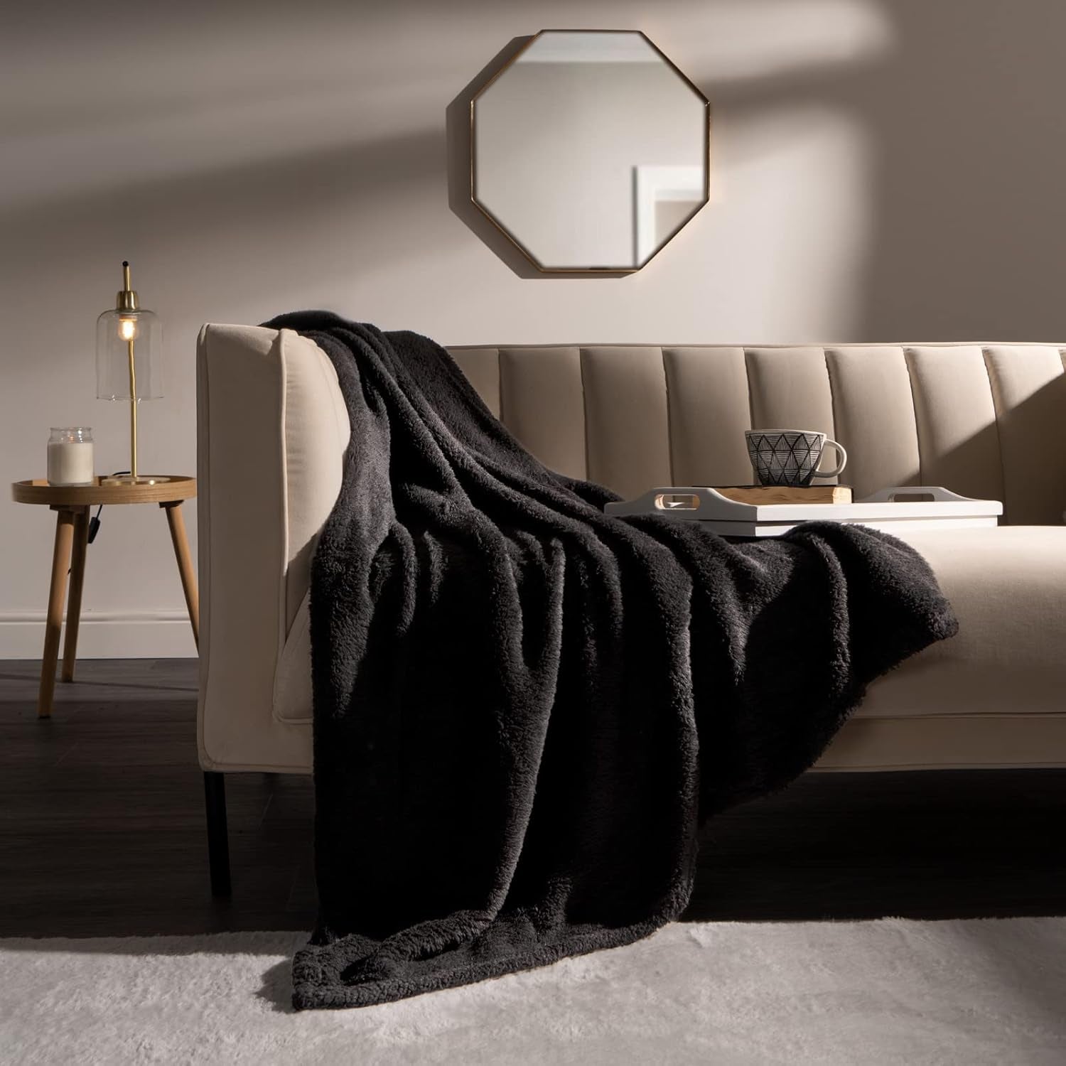 Brentford's Teddy Coperta in Pile Coperta da Letto Grande Peluche Super Morbida e Calda Copriletto per Divano Letto Nero - 150 X 200 Cm Letti e Coperte Besuche den Brentfords-Store