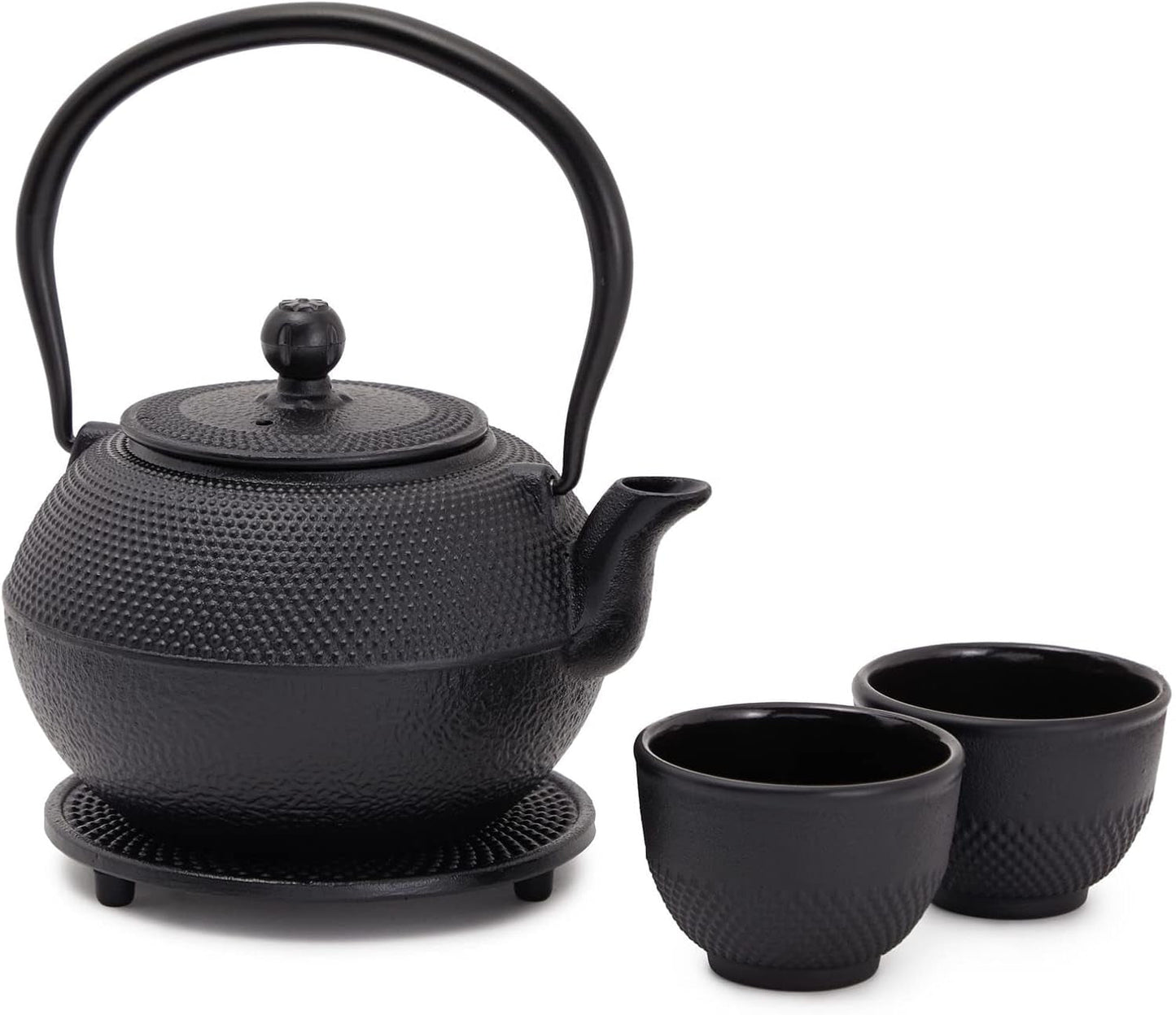 Juvale Set da tè giapponese con teiera in ghisa (1200 ml), piattino e 2 tazze, set da tè stile Tetsubin, nero