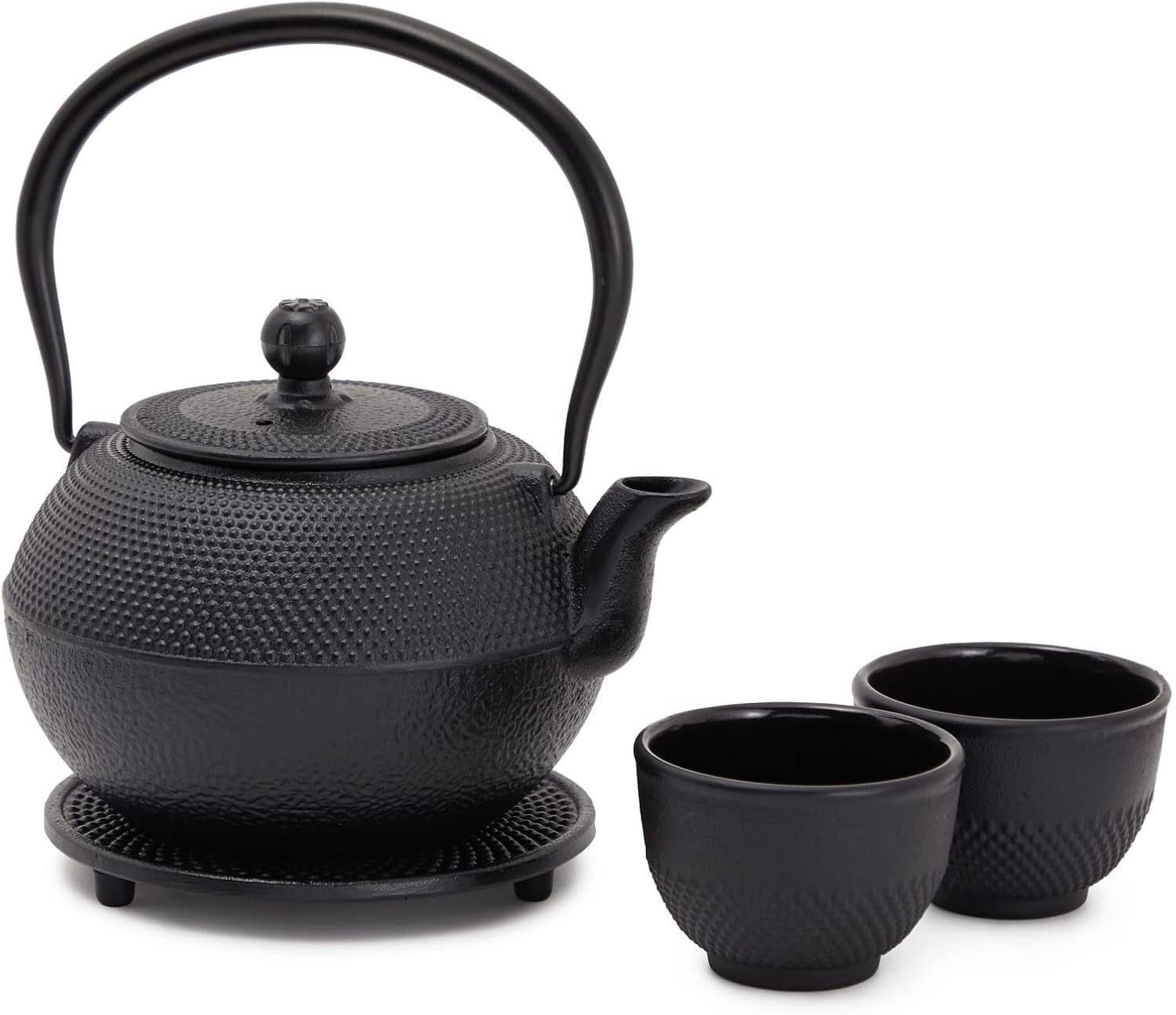 Juvale Set da tè giapponese con teiera in ghisa (1200 ml), piattino e 2 tazze, set da tè stile Tetsubin, nero