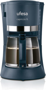 Ufesa CG7114 Caffettiera filtro Capriccio, 6 tazze, 600W, caraffa 0,6L, sistema antigoccia, spegnimento automatico, blu