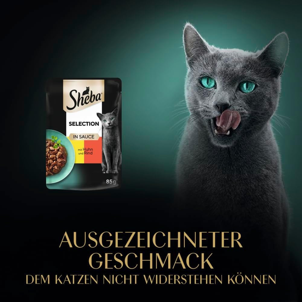 Alimento umido per gatti Sheba Selection in buste porzionate con pollo e manzo in salsa 28x85g