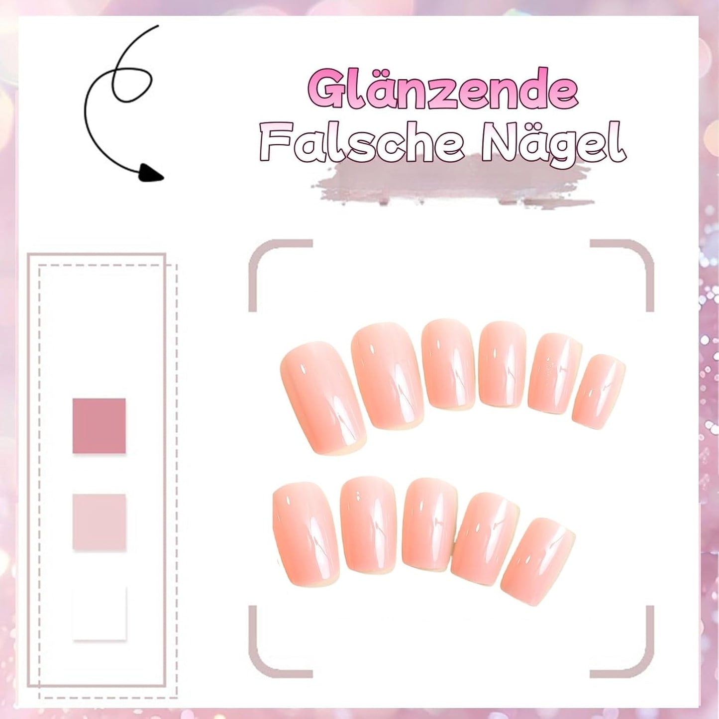 24 pz Rosa Tinta Unita Unghie Finte Autoadesive Neutre Unghie Finte Medio Quadrato Morbido Gel Per Le Donne FAI DA TE Copertura Completa Glitter unghie finte