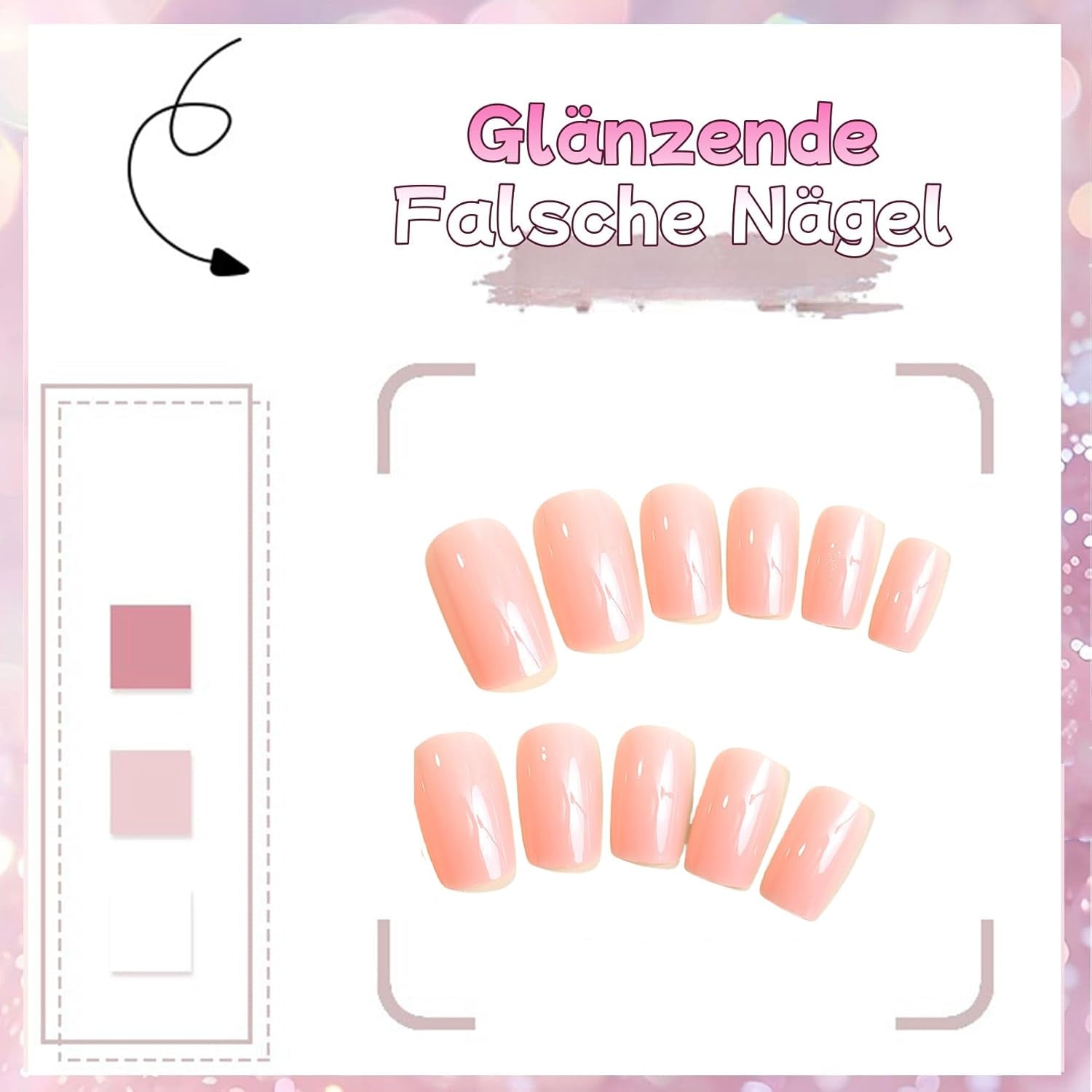 24 pz Rosa Tinta Unita Unghie Finte Autoadesive Neutre Unghie Finte Medio Quadrato Morbido Gel Per Le Donne FAI DA TE Copertura Completa Glitter unghie finte
