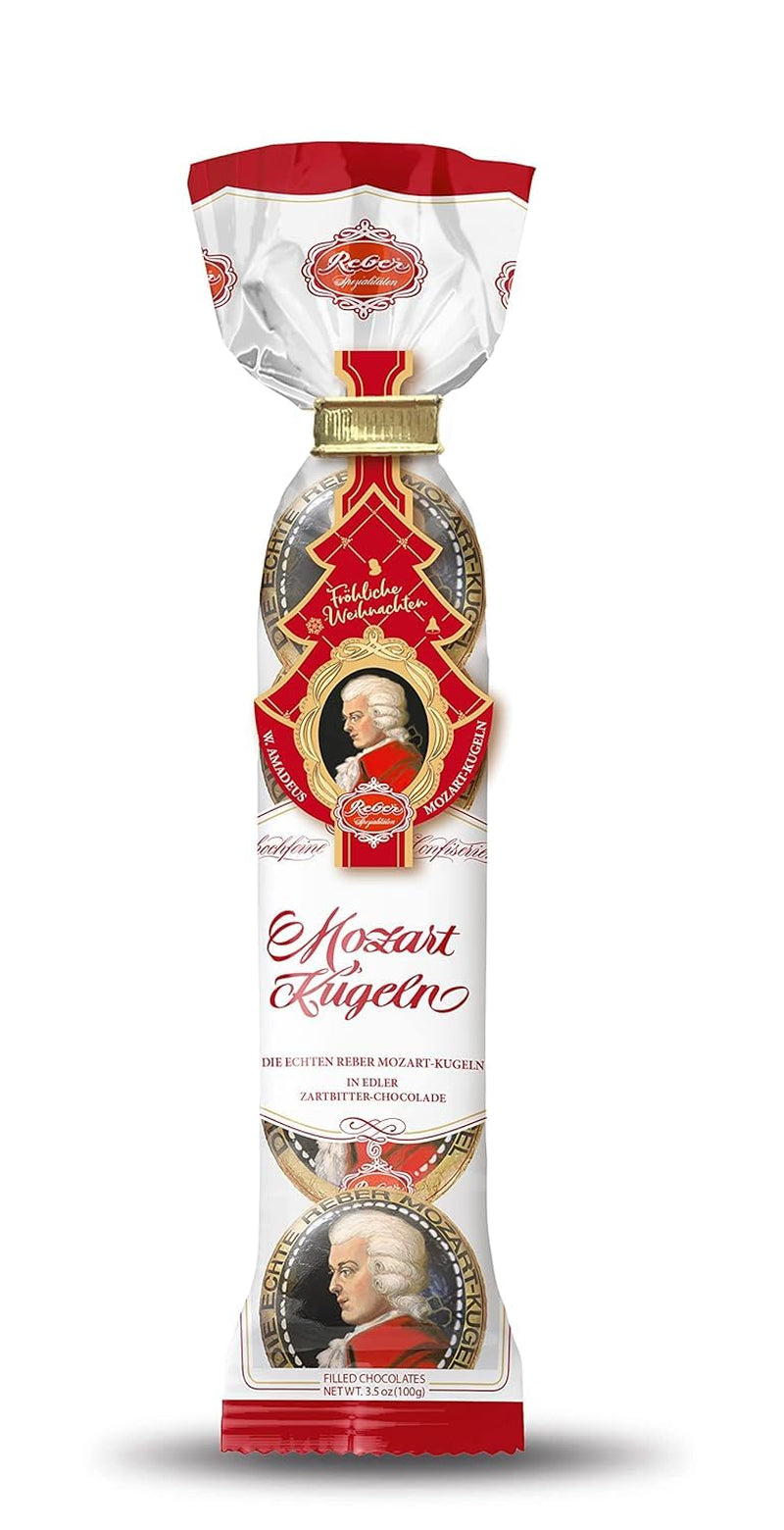 Palline Reber Mozart - 5 buste da 5 caramelle nell'edizione natalizia - Autentiche palline Reber Mozart, fatte di cioccolato fondente, marzapane e torrone