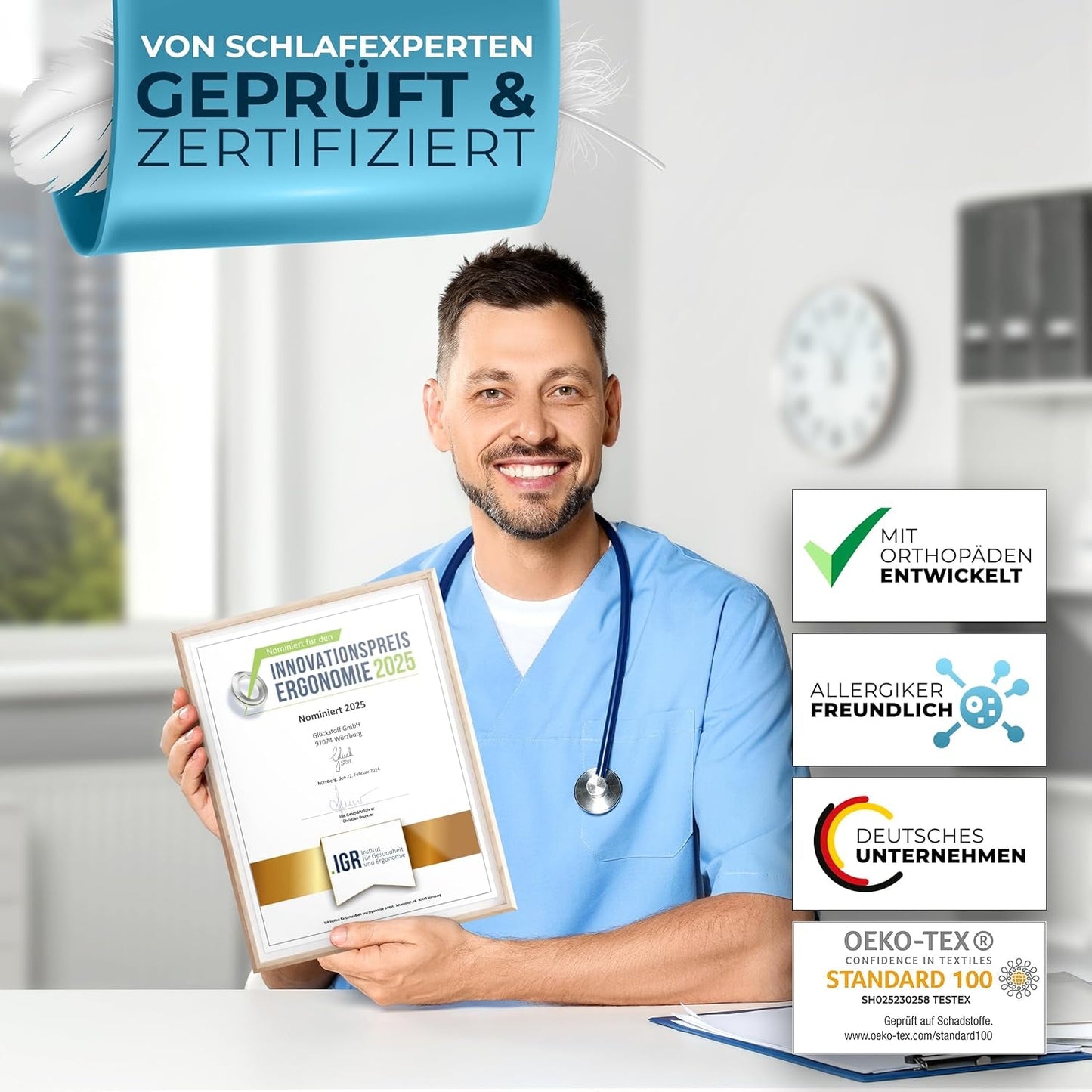 Cuscino ortopedico [nominato per il premio innovazione per l'ergonomia] Cuscino per il dolore al collo realizzato in memory foam | Cuscino di supporto per il collo Cuscino ergonomico per il collo Cuscino per dormire laterale Cuscini ortopedici cervicali grigi Naty Shop