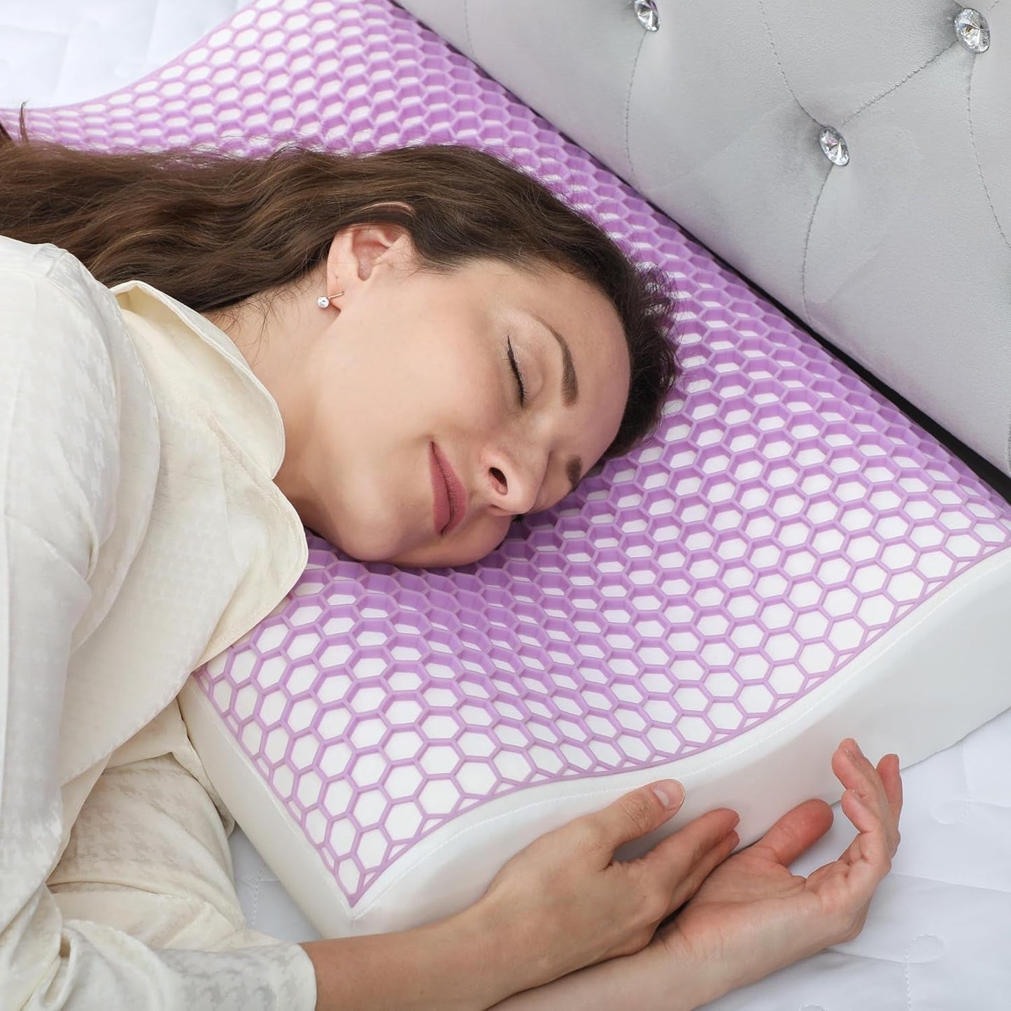HOMCOM Cuscino per Collo in Memory Foam Cuscino per Collo con Fodera Rimovibile Cuscino per Collo ergonomico 2S Responsivo a 2 Altezze per Diverse Posizioni del Sonno 60x40 cm Bianco Crema
