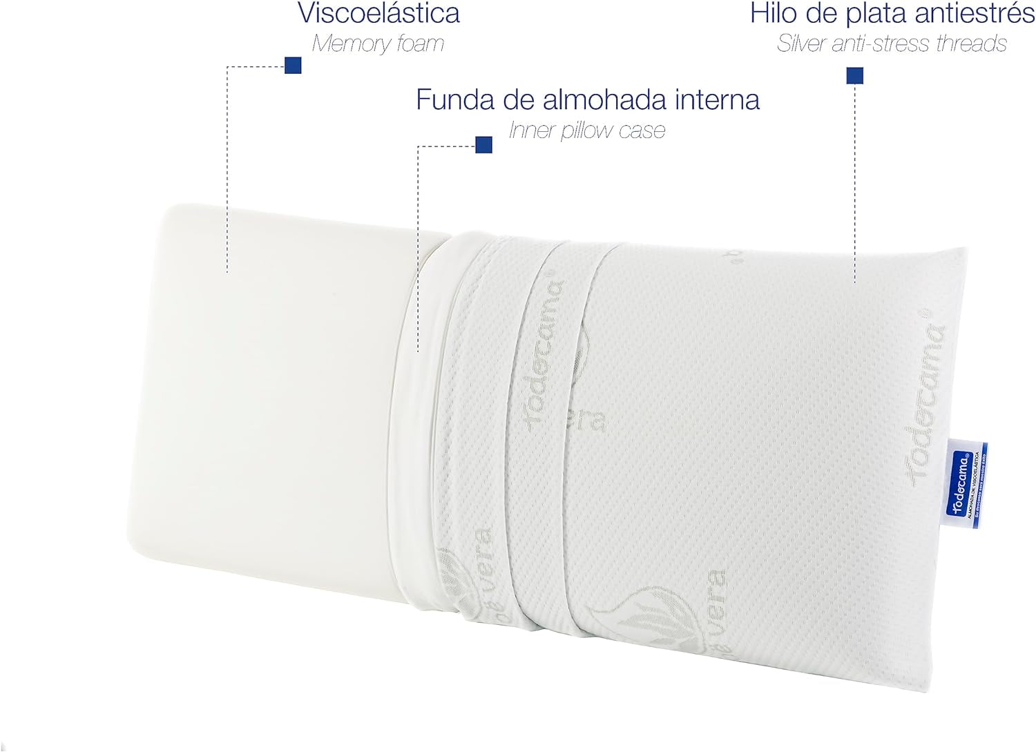 Todocama - Cuscino memory, aloe vera, 2 pezzi, 70 cm, bianco Cuscini standard Naty Shop