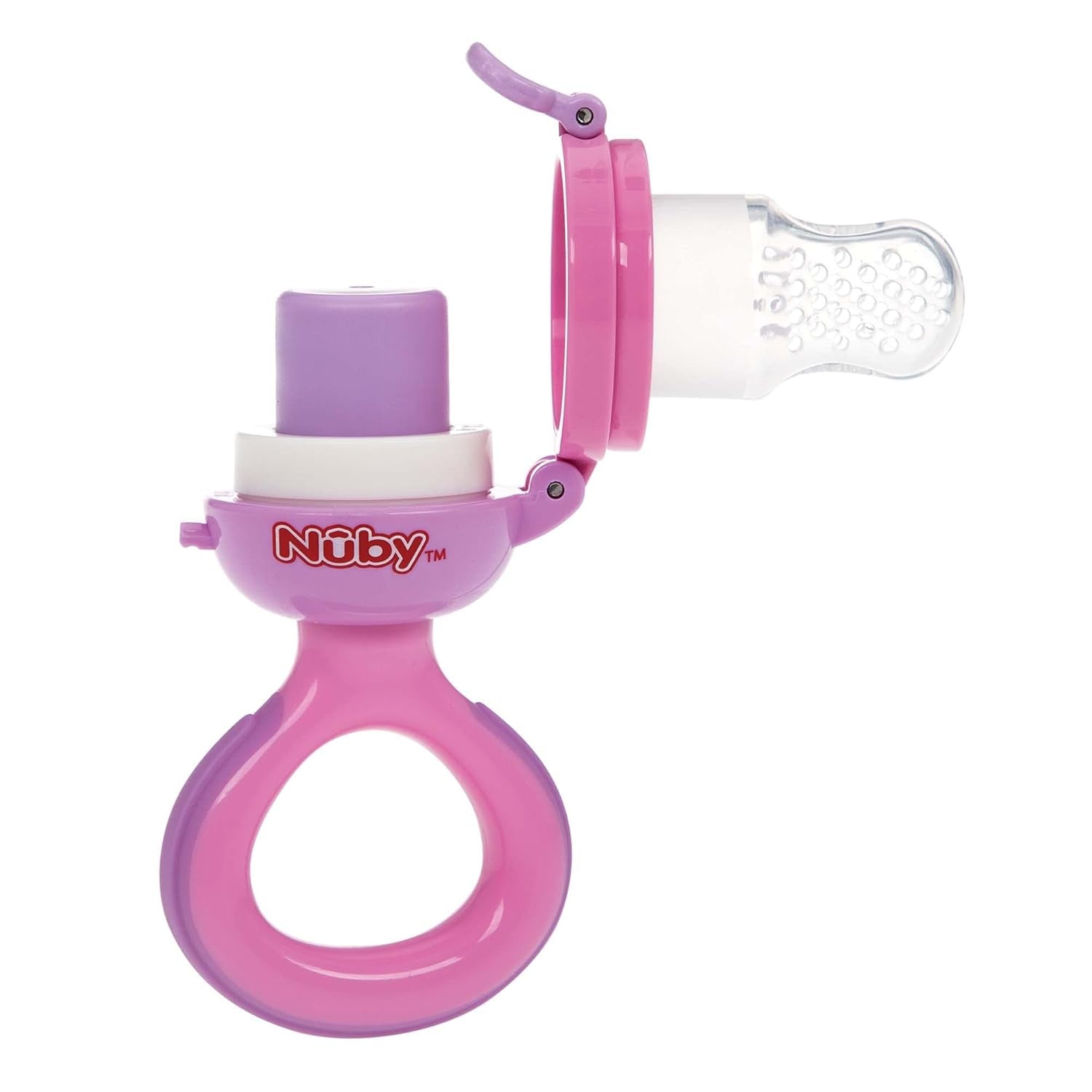 Nuby Mangiatoia per Frutta in Silicone Nibbler - Mangiatoia per Frutta per Neonati 6 Mesi e Bambini Piccoli - Anello da dentizione per Frutta, Verdura e Puree - Senza BPA - Rosa - 6+ Mesi