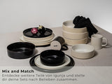 Set di stoviglie e piatti in gres nero [12 pezzi per 4 persone] Set di stoviglie nere fatte a mano al 100% con smalto reattivo di qualità premium