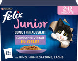 Felix As Good As It Looks Junior Alimento umido in gelatina per gattini, mix assortiti, conf. da 6 (6 x 12 buste da 85g ciascuna)