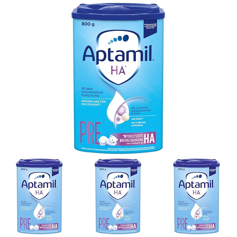 Aptamil HA PRE - Formula per neonati dalla nascita con DHA senza lattosio, senza olio di palma, alimenti per l'infanzia, latte in polvere, 800 g (confezione da 4)