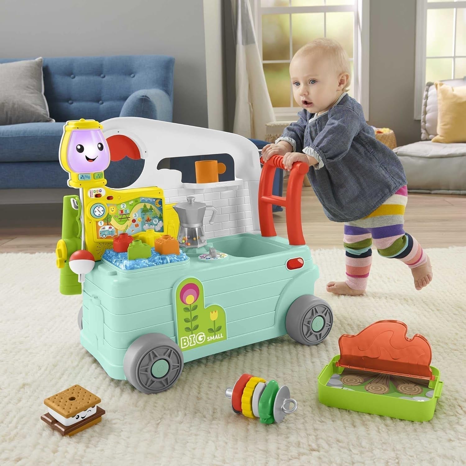 Fisher-Price - Camper Ridi e Impara Giocattolo da Spinta 3 in 1 e Centro Attività Musicale Giocattolo per Bebè 9-36 Mesi HCK51 Giocattoli per Bebè Naty Shop