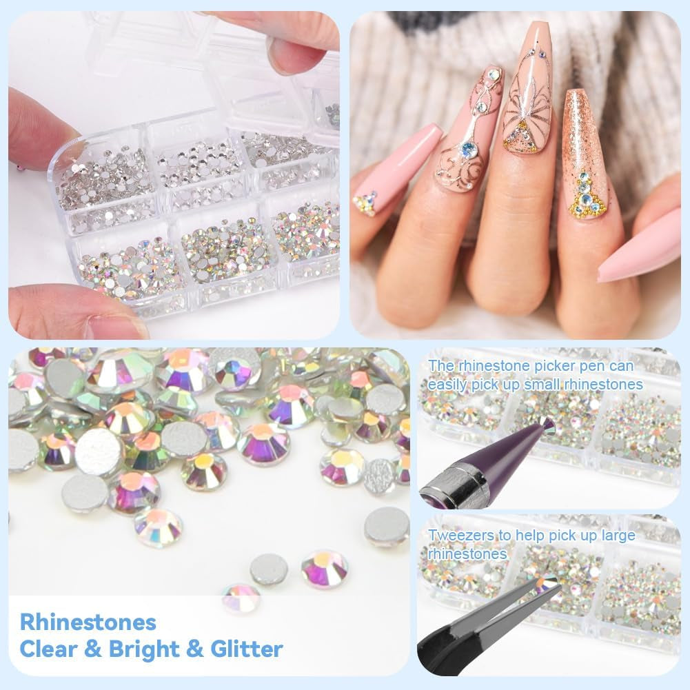 Harz Strasssteine ​​​​4200 pezzi strass Kristalle 1Mm-5Mm Gemischte Kinder Bastelsachen Kit con strass con picking Pinzette e Stift Für DIY Nägel Kleidung Kunsthandwerk Gemischt Becher Party (A)