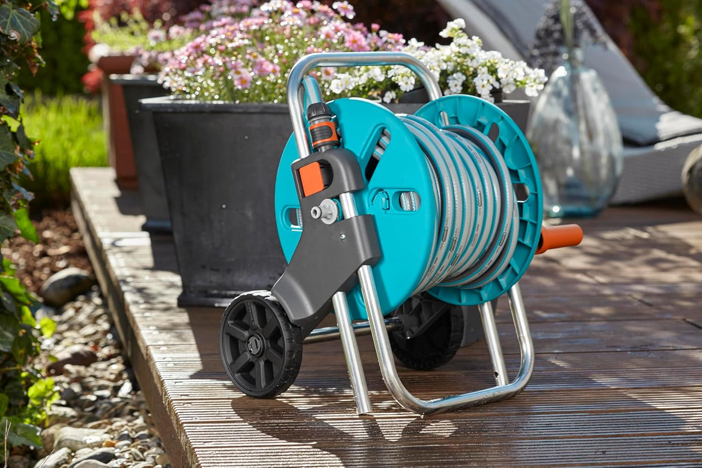 Gardena CleverRoll S set carrello portagomma, portagomma con tubo, parti di sistema, ugello spruzzatore (18502-20)