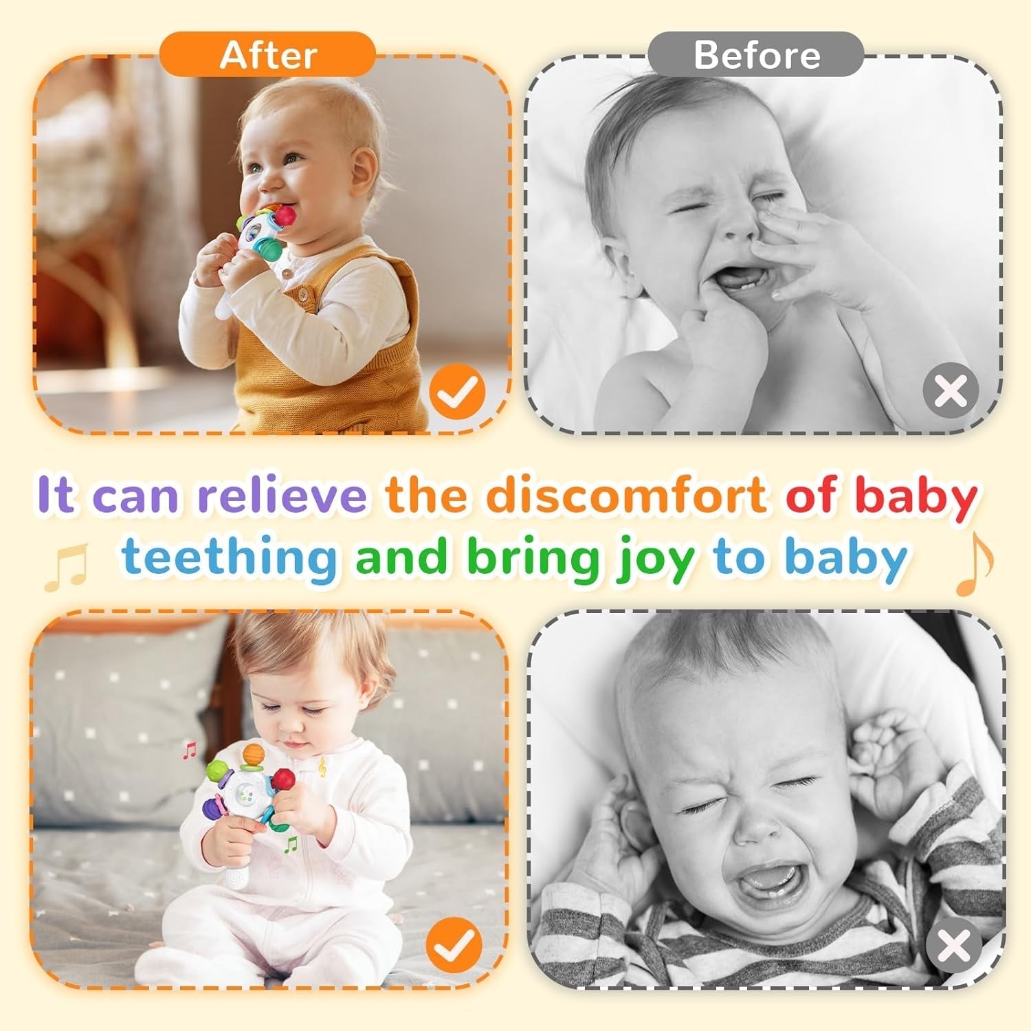 Massaggiagengive per neonati per uso alimentare - Senza BPA, design resistente al soffocamento, impugnatura rinforzata, adatti per l'udito e lo sviluppo dei denti, ideali per bambini da 0 a 36 mesi (Bianco)