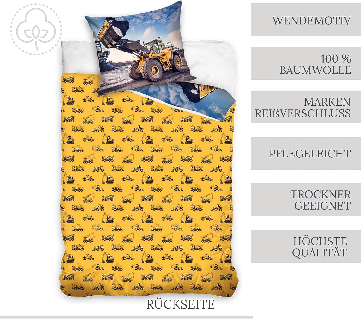 Biancheria da letto per bambini, escavatore, cotone Biancheria da letto - bambini Naty Shop