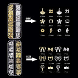 Portachiavi per unghie Set da 4 scatole - 48 tipi di portachiavi per unghie 3D in oro e argento (farfalle, fiori, perle, ecc.) + pinzette e penna - Per unghie in gel e acrilico fai da te | Ideale per salone di bellezza e casa