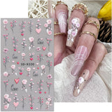 JMEOWIO 3D Nagelsticker Blumen Nail Art Sticker Selbstklebend Nagelaufkleber 5D Stereoscopico Frühling Sommer Dekoration Nageldesign Zubehör 4 Blatt