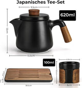 MIAMIO - Set da tè giapponese/cinese 6 x 100 ml / Teiera asiatica da 620 ml con infusore per il tè, set da teiera tradizionale giapponese per amanti del tè/uomini/donne (nero)