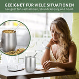 Tazza Modern Mate da 340 ml, Set di Tazze Yerba Mate in Acciaio Inossidabile a Doppia Parete coibentato, Tazza da tè Mate con Coperchio Senza BPA, Bombillas e una Spazzola per la Pulizia (Argento)
