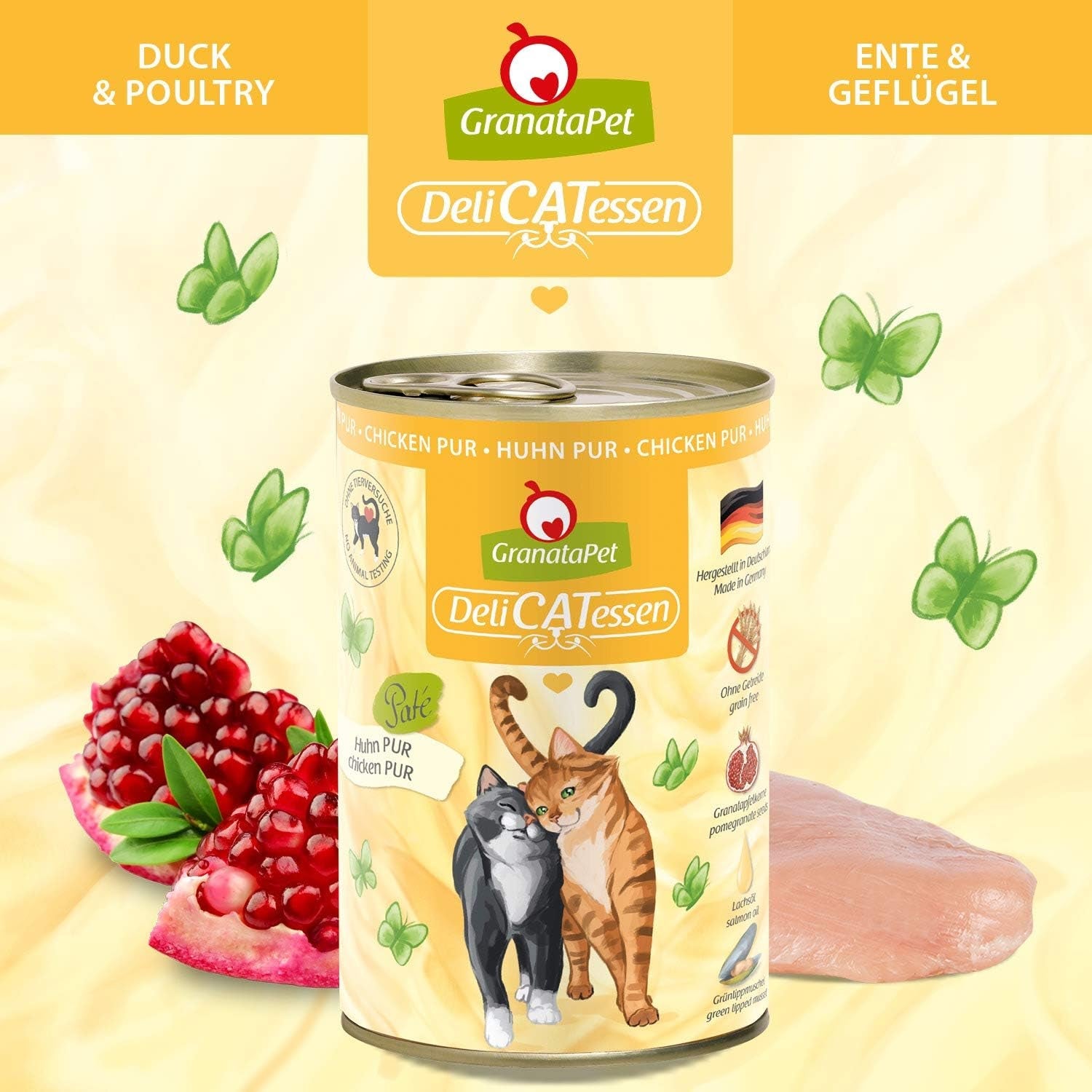 GranataPet DeliCatessen Pollo PUR, Nassfutter für Katzen, Futter ohne Getreide & ohne Zuckerzusätze, Katzenfutter mit hohem Fleischanteil & oli di alta qualità, 6 x 400 g