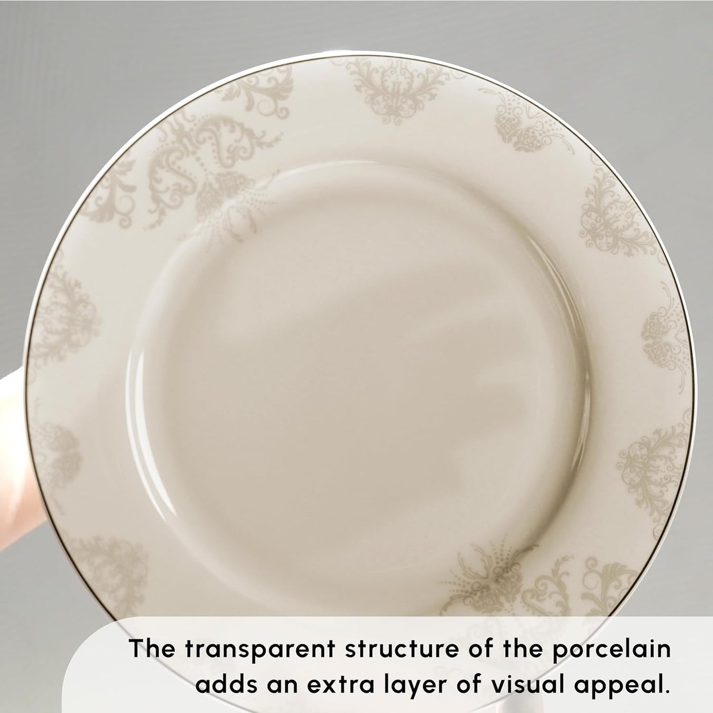 Karaca Elegance Bone Siena Set di stoviglie per 12 persone, moderno set di stoviglie in porcellana, set di stoviglie con ciotole fondi, piatto da portata, piatti fondi, piatti da dessert - Bianco e Oro