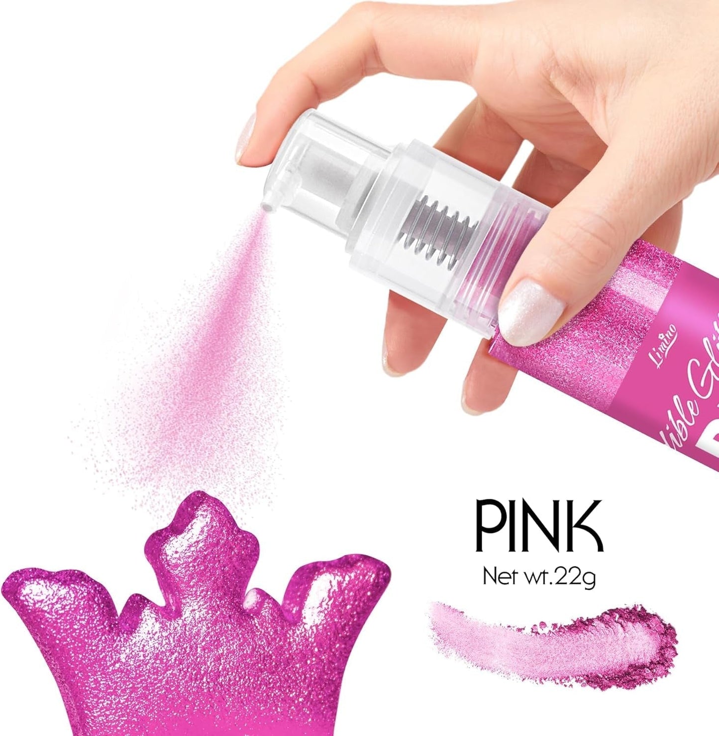 Spray commestibile glitter - Glitter commestibili 22G, polvere glitter commestibile per bevande, decorazioni per torte, macarons - Polvere glitter colorante alimentare, glitter commestibile per cocktail, muffin (Rosa)