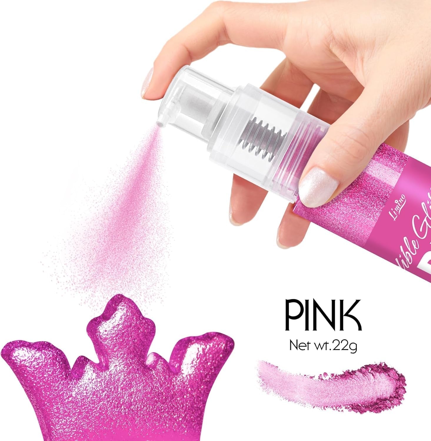 Spray commestibile glitter - Glitter commestibili 22G, polvere glitter commestibile per bevande, decorazioni per torte, macarons - Polvere glitter colorante alimentare, glitter commestibile per cocktail, muffin (Rosa)