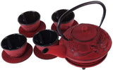 – Set da tè Drago cinese – 1 teiera, 4 tazze in ghisa e colino da tè – Capacità 0,8 l – Decorazione asiatica giapponese – Idea regalo per stoviglie giapponesi – Colore rosso
