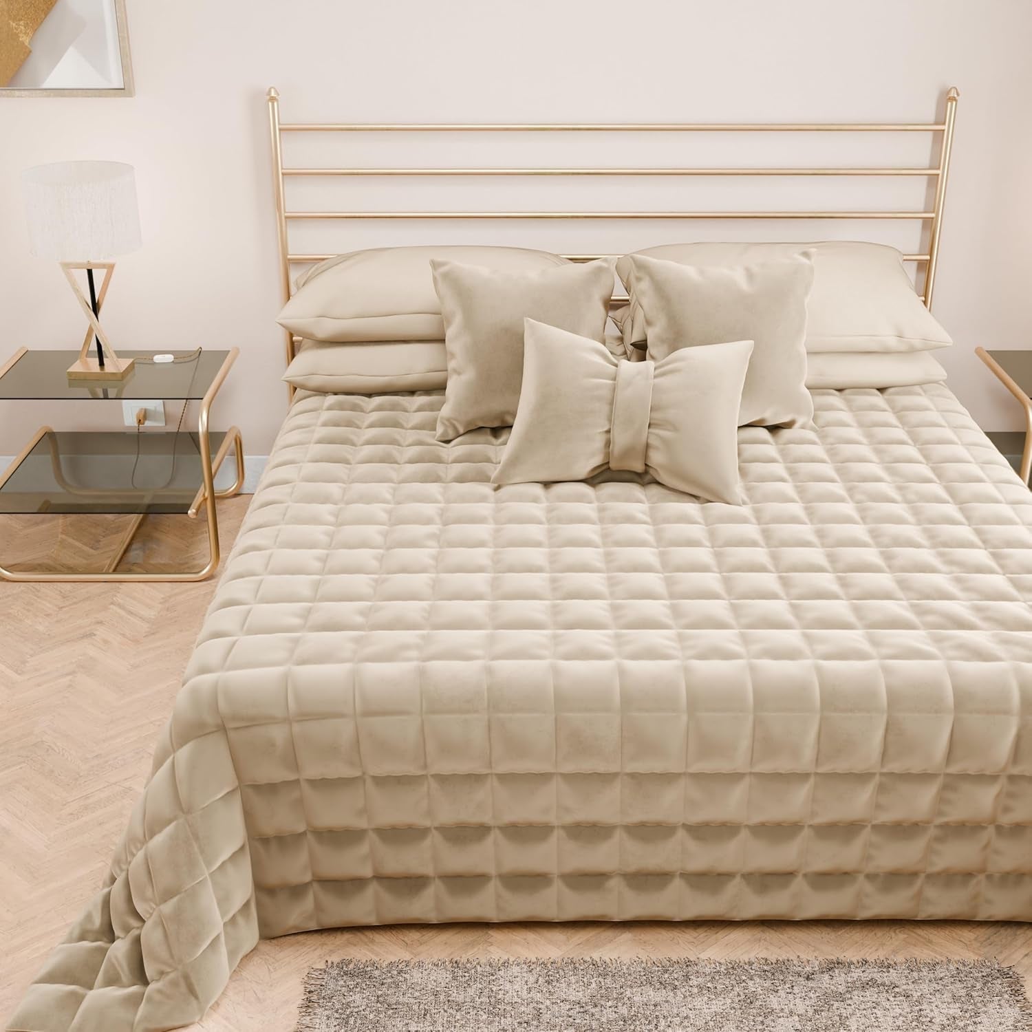 PETTI Artigiani Italiani - Copriletto singolo, copriletto double face, copriletto primaverile, blu notte, bianco, 100% Made in Italy Trapunte e trapunte Naty Shop Marrone Misura letto 100 (170 X260 Cm)