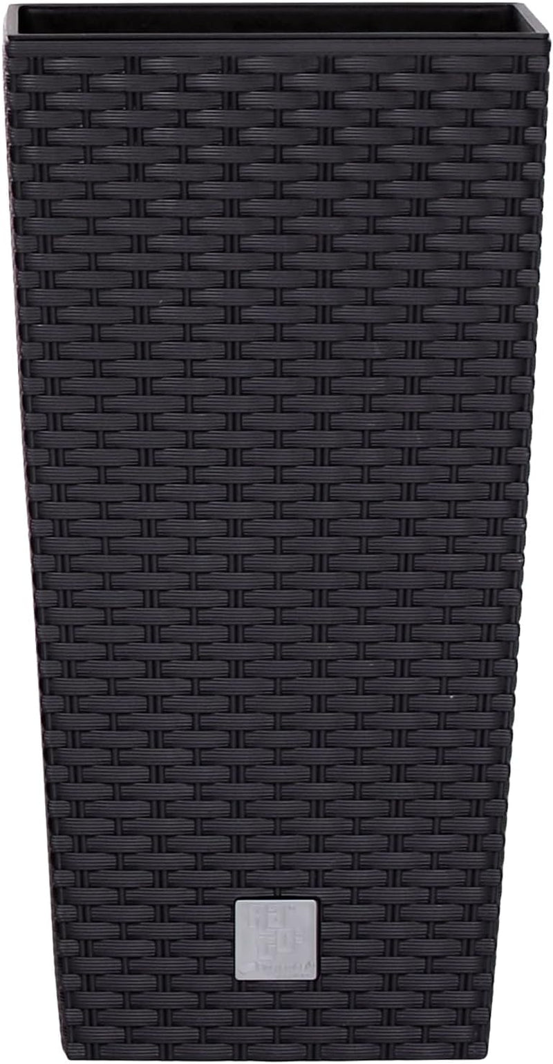 Vasi/vasi effetto rattan Prosperplast con inserto | 32,5 x 32,5 x 61 cm | antracite | resistente alle intemperie e ai raggi UV | realizzato in plastica robusta | per interni ed esterni