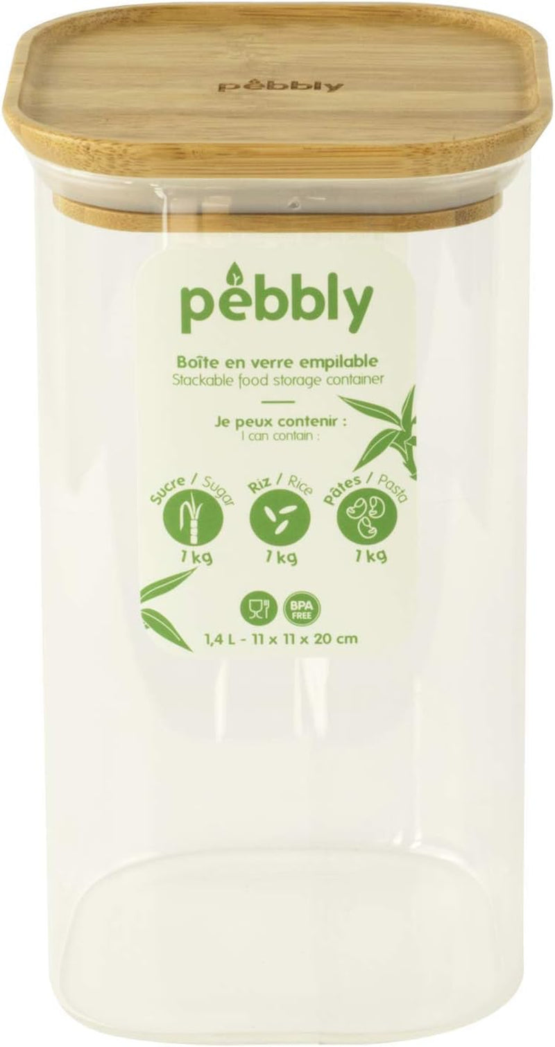 Set di 3 contenitori quadrati in vetro con coperchio in bambù-800 ml, vetro borosilicato, bambù, silicone, naturale, 11 x 11 x 11 cm Scatole per alimenti Naty Shop 11 X 11 X 20 cm