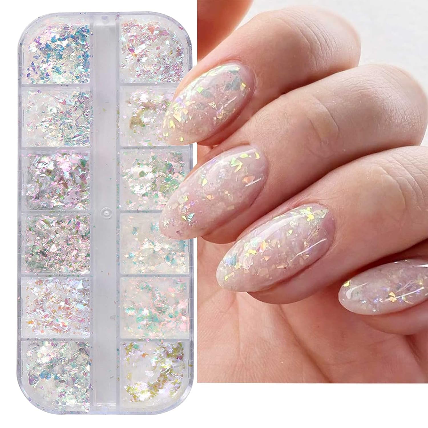JMEOWIO Glitter per unghie 12 griglie Aurora Nail Art decorazione accessori nail design