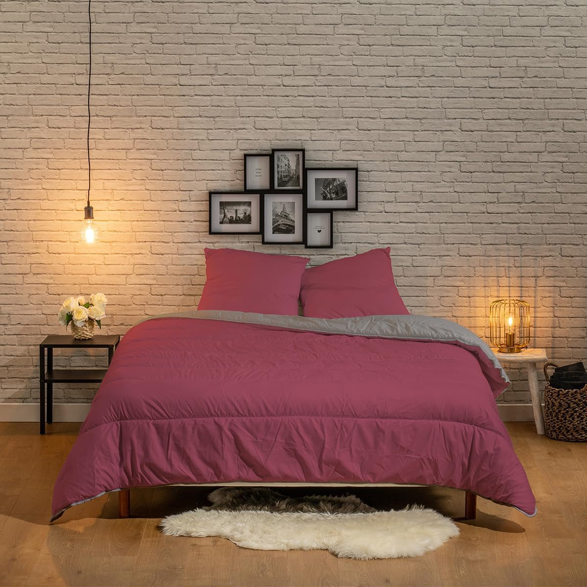 Piumino double face bicolore Bleu Câlin per 2 persone, microfibra, bordeaux/pepe, 220X240 cm Trapunte e trapunte Naty Shop