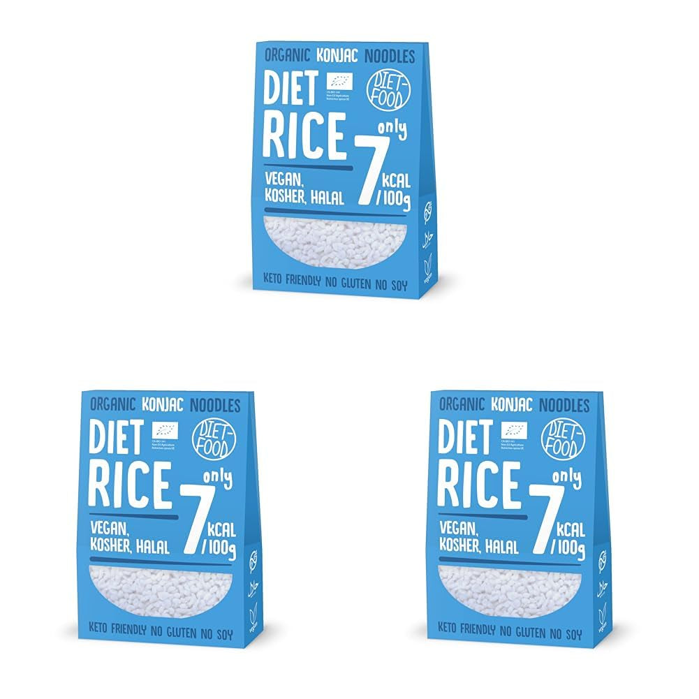 DIET-FOOD Riso istantaneo Shirataki Konjac biologico, a basso contenuto di carboidrati, a basso contenuto calorico, vegano, senza grassi, senza soia, senza glutine, cheto friendly, dimagrante, 300 grammi