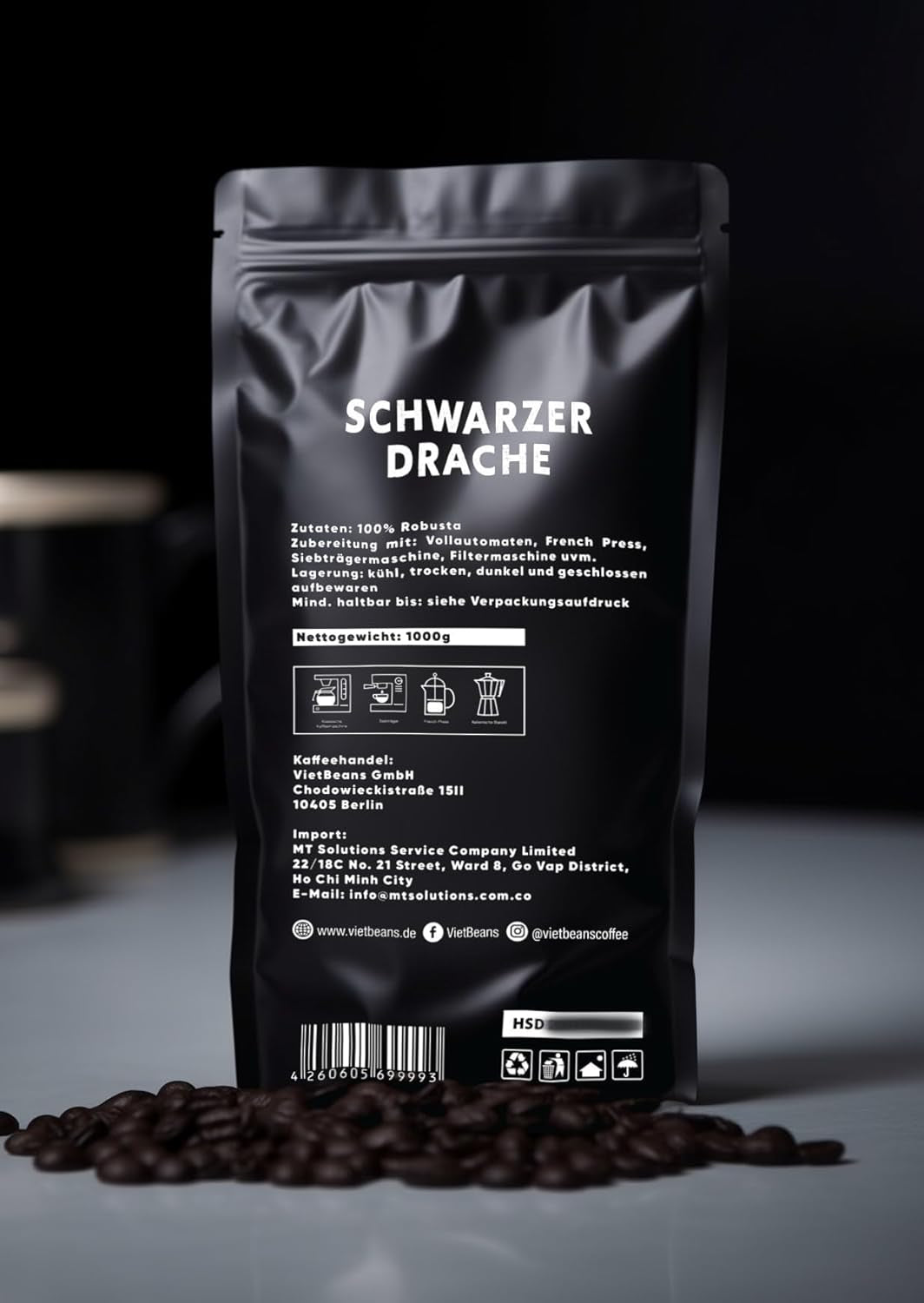 Black Dragon Espresso 100% Robusta - Caffè in grani tostati extra forti - Caffè molto forte e corposo con alto contenuto di caffeina - Espresso molto forte