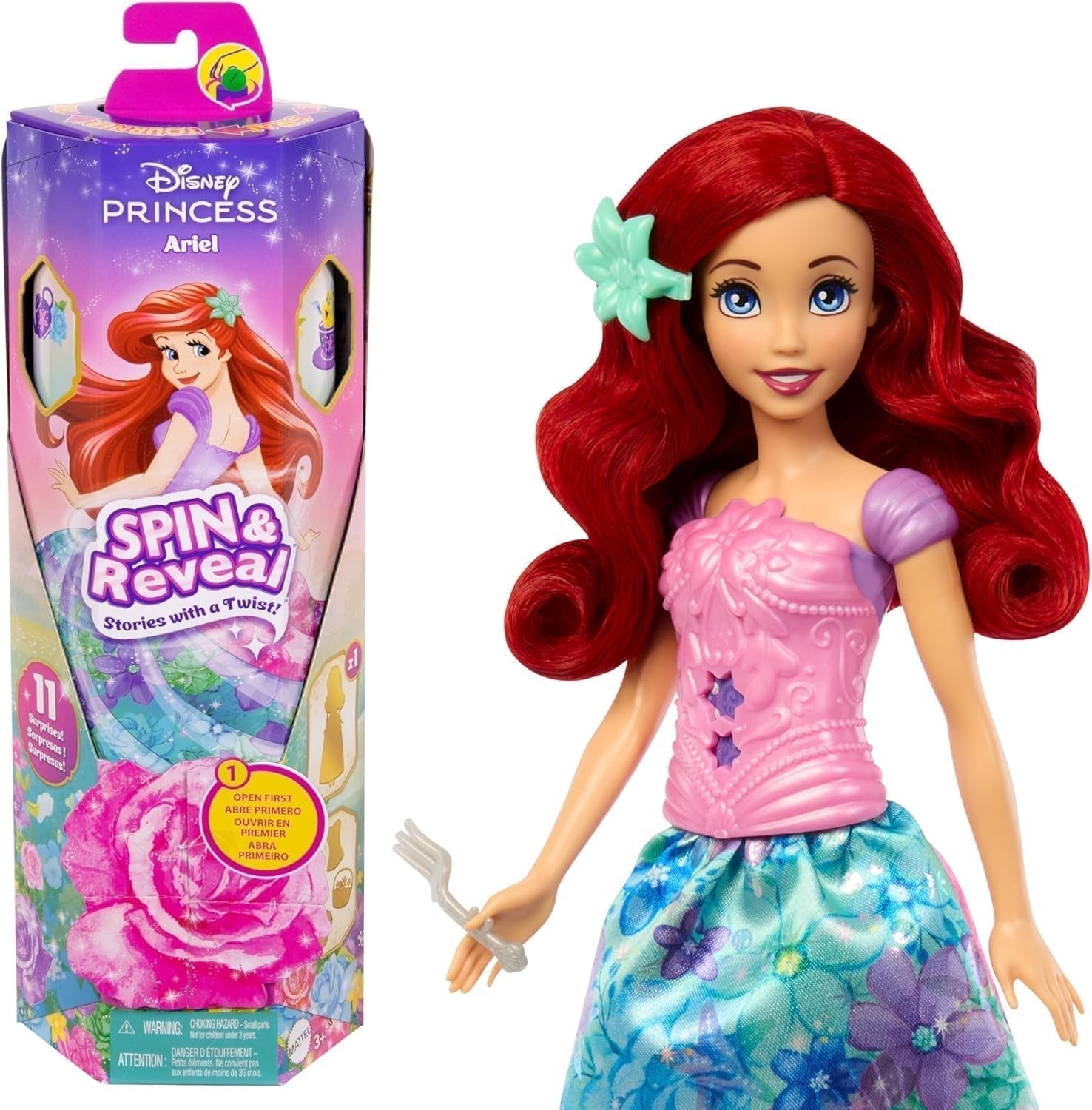 Mattel Disney The Ice Queen Elsa Fashion Doll Set, Spin & Reveal con 11 sorprese, inclusi 5 accessori, 5 adesivi e una scena di gioco, ispirata al film Disney, HTG25 Dolls Naty Shop Arielle fashion set di bambole