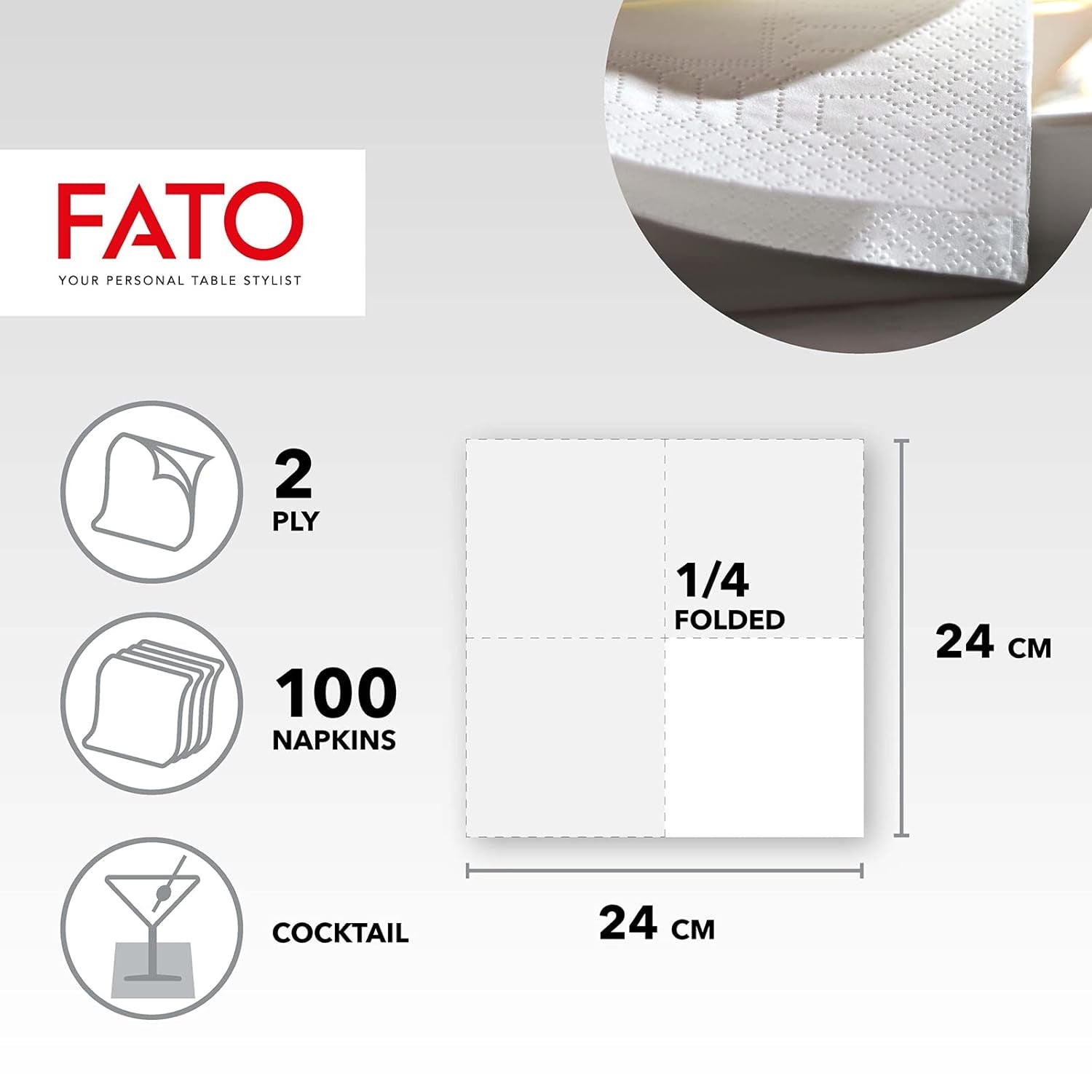 , Tovaglioli Carta Usa E Getta, Ideali per Aperitivi e Cocktail, Confezione da 100 Tovaglioli, Misura 24X24, 4 Pieghe, 2 Veli, Bianco, Carta 100% Pura Cellulosa, Certificata Fsc (Confezione da 6)