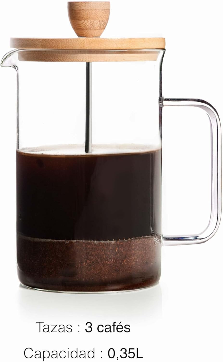 - Caffettiera francese, pressa caffè, caffettiera a pistone, caffettiera francese con filtro, 3 tazze, 0,35 l, acciaio e legno
