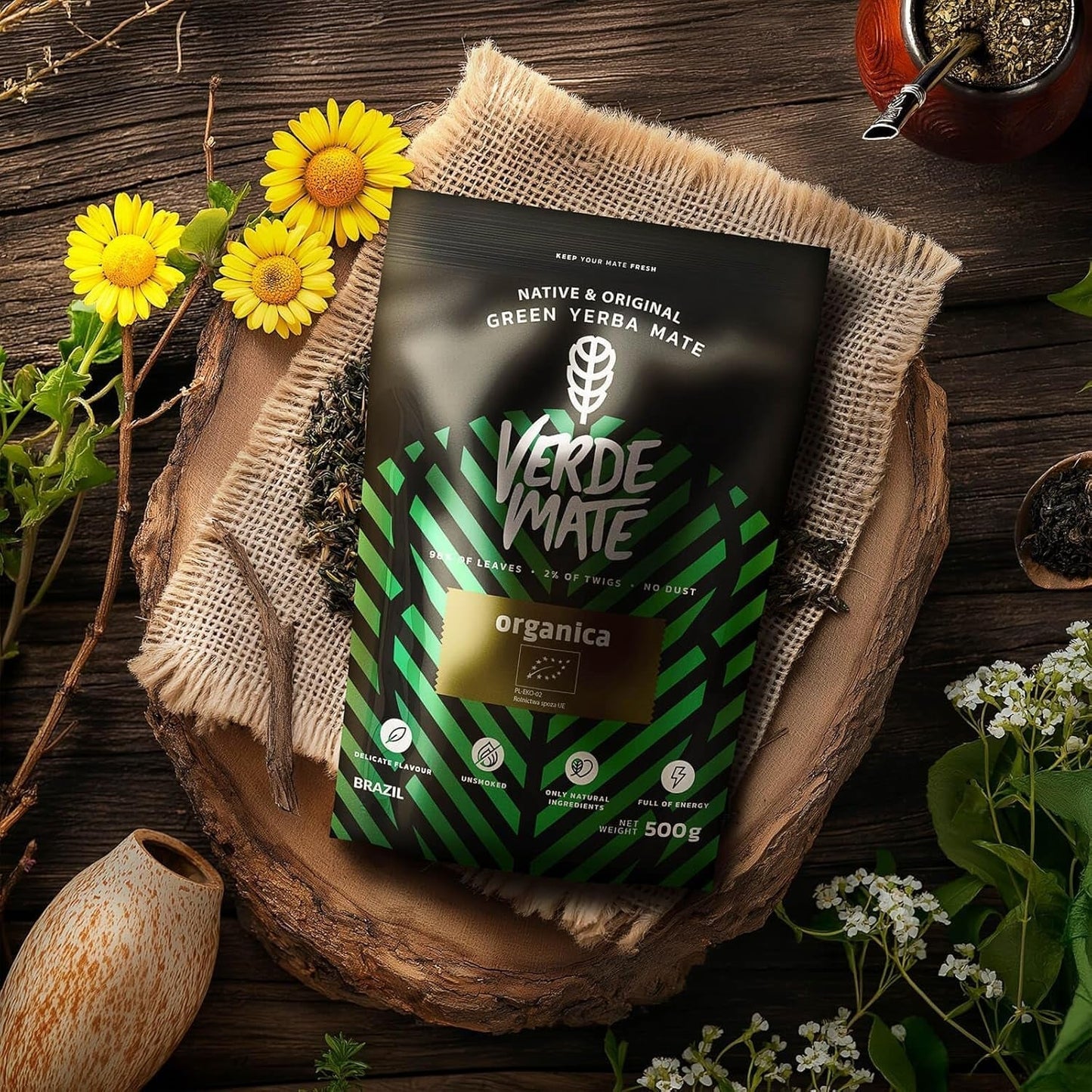 Verde Mate Green Orgánica 500 G – Yerba Mate biologica dal Brasile – senza fumo e lavorata con cura 0,5 kg