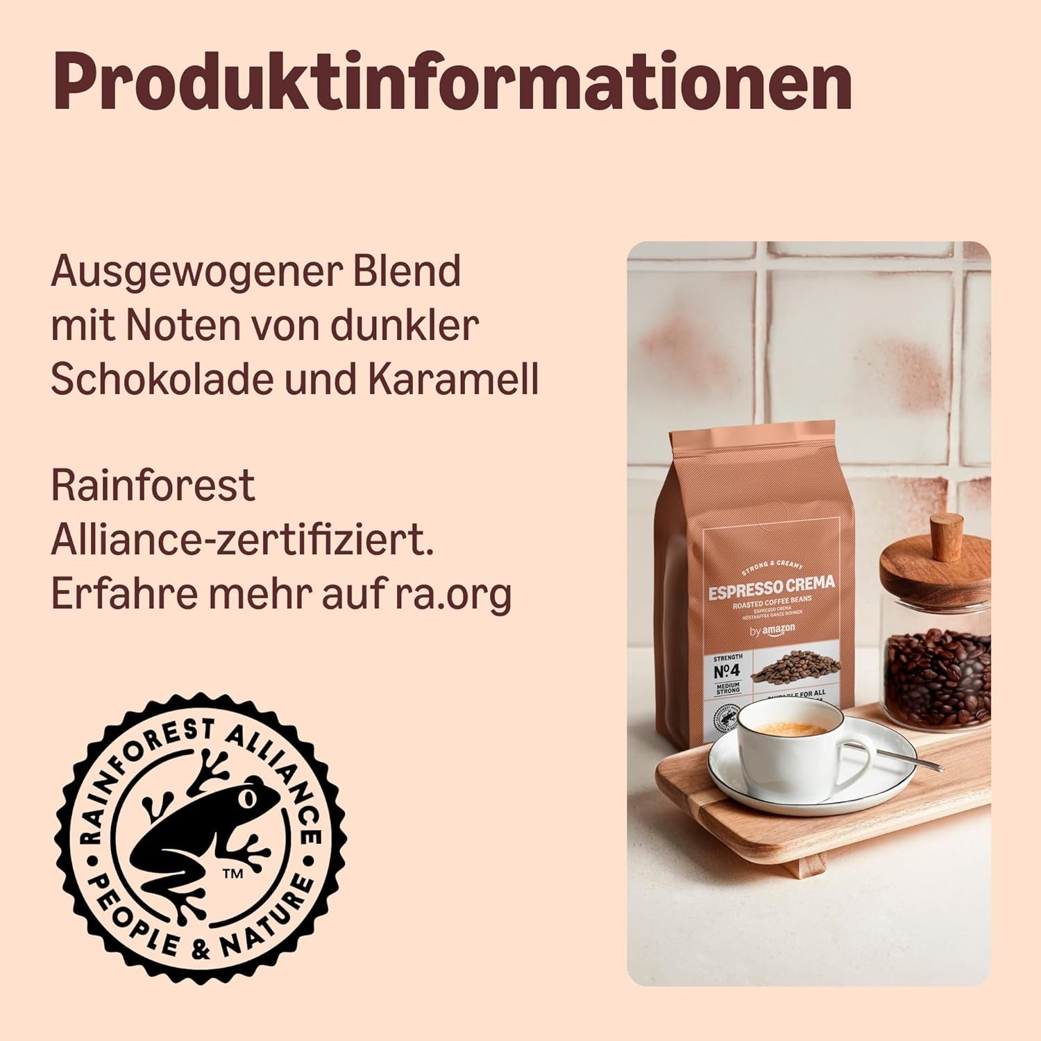 di Amazon Espresso Crema Röstkaffee Ganze Bohnen, 1kg (2 confezioni da 500g), Rainforest Alliance-Zertifizierung