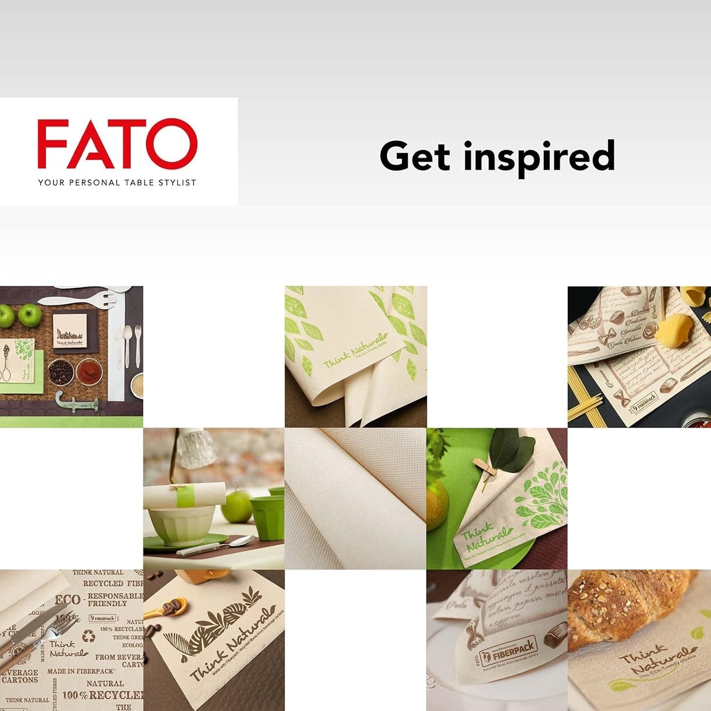 Fato - Tovaglioli di carta usa e getta 4 pieghe naturali, ecologici, confezione da 40, formato 38X38, 2 veli, carta riciclata al 100%