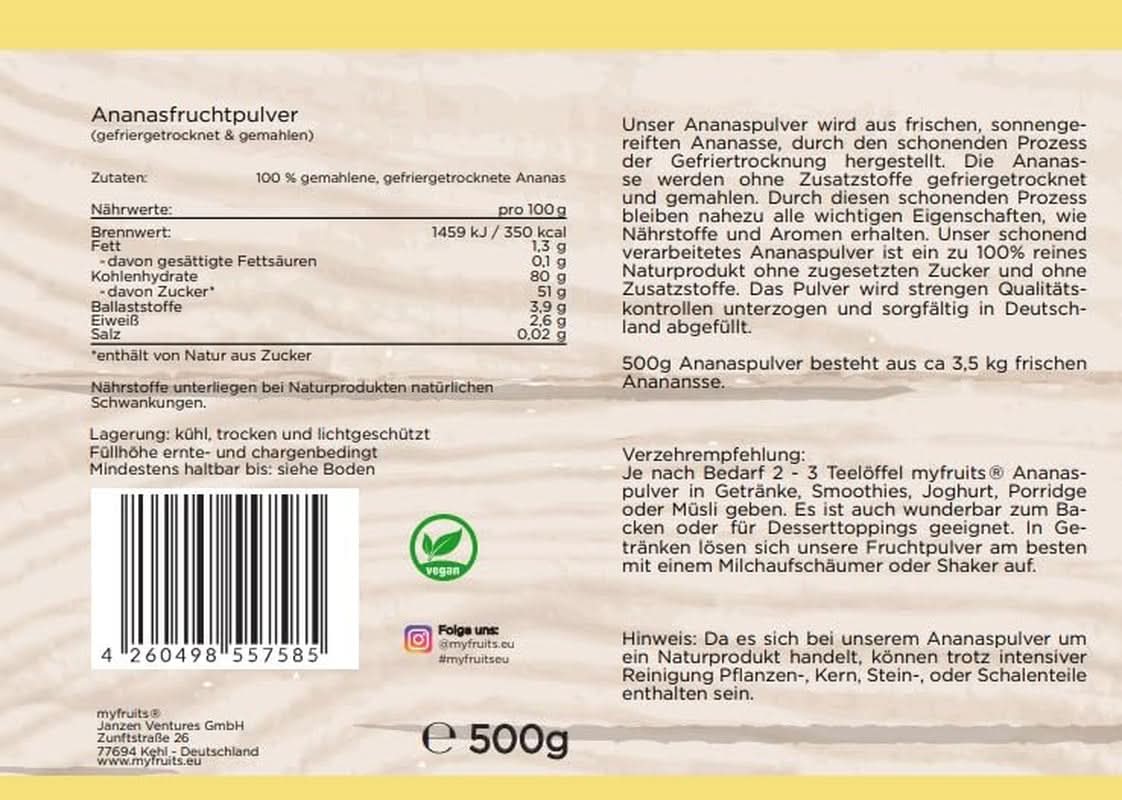 Myfruits Ananas in polvere 500 grammi Arome Naty Shop