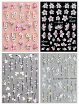 JMEOWIO 3D Nagelsticker Frühling Blume Nail Art Sticker Selbstklebend Nagelaufkleber 5D Stereoscopic Buntes Sommer Blumen Dekoration Nageldesign Zubehör 4 Blatt
