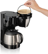 Cloer 5009 Caffettiera con filtro Keep Warm per un massimo di 8 tazze 800 W con caraffa isolata in acciaio inossidabile 1x4 tazza con filtro nera