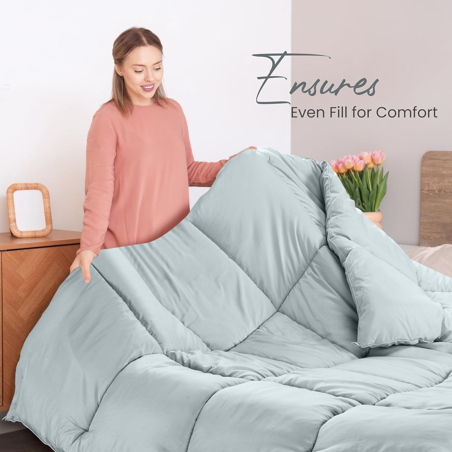 Biancheria da letto Utopia Piumino per tutte le stagioni 250 g/m² Imbottitura in morbida fibra siliconata Letto matrimoniale cucito in scatola (Letto matrimoniale XL Grigio chiaro) Naty Shop Trapunte e Trapunte