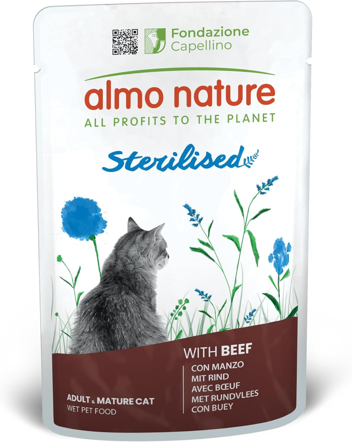 Almo Nature Functional - Sterilized - Alimento umido per gatti adulti e maturi, sterilizzati o meno attivi - con manzo - a basso contenuto di grassi, idratante - 70 g (confezione da 30)