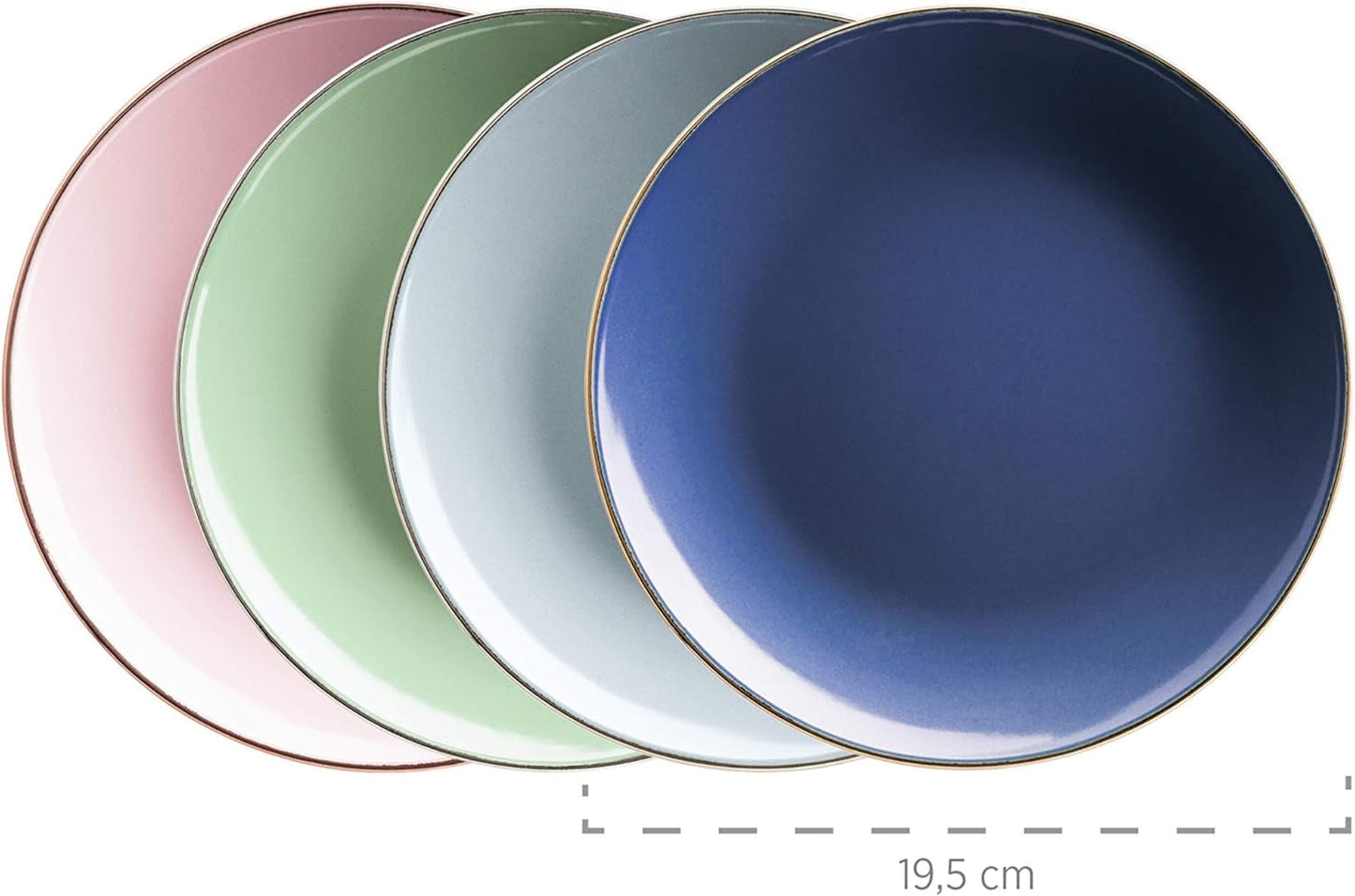 MÄSER 931870 Struttura in metallo, Set di stoviglie moderno per 4 persone con struttura color ottone, Set combinato da 16 pezzi con forme coupé senza cornice, Multicolor, Gres, Pastel'n'Blue