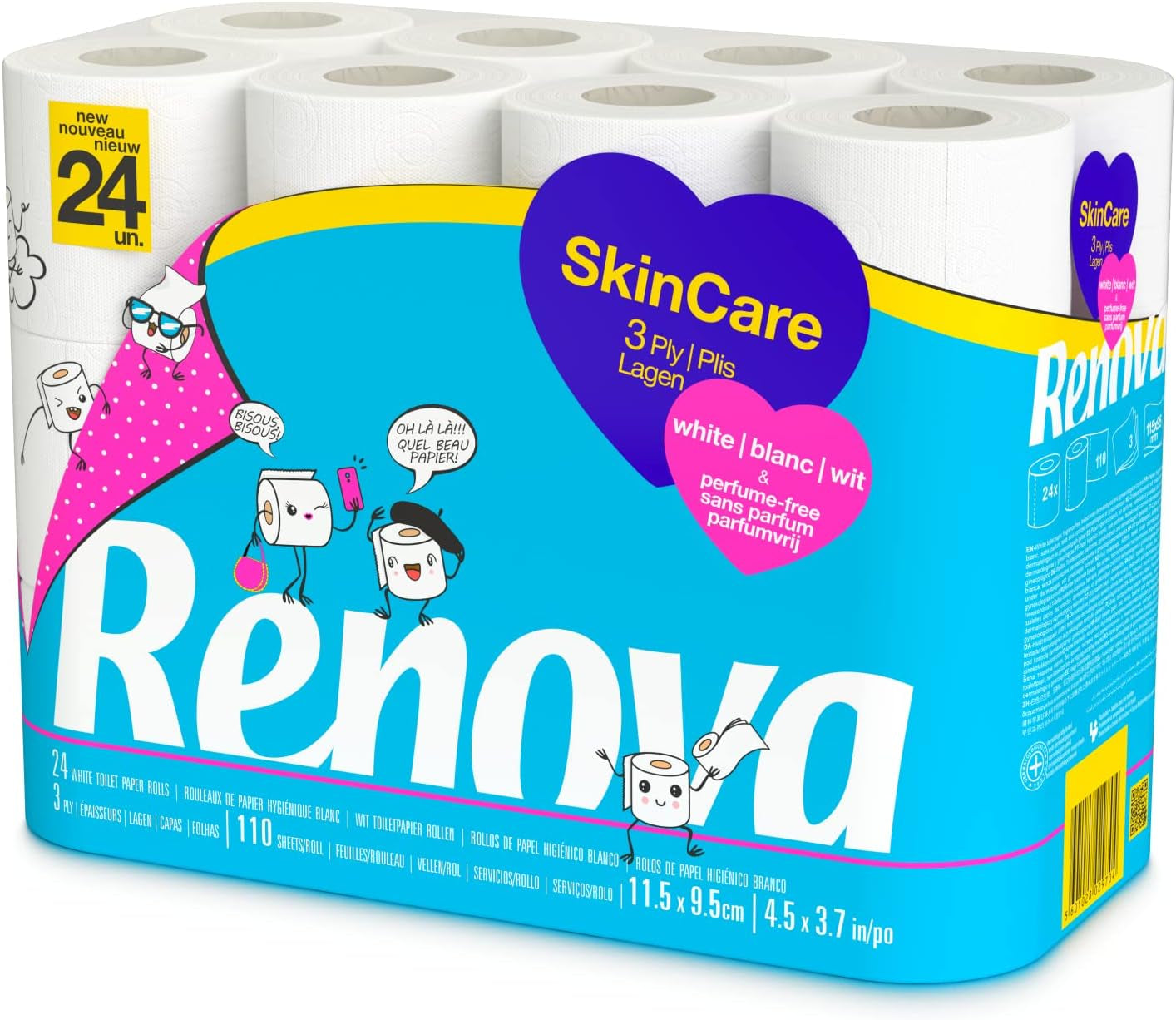 Carta igienica Renova Skincare, 3 strati, bianca, 24 rotoli